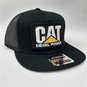 Retro Hat Cat Diesel Power Embroidered Patch Flat Bill Trucker Mesh Snapback Cap
